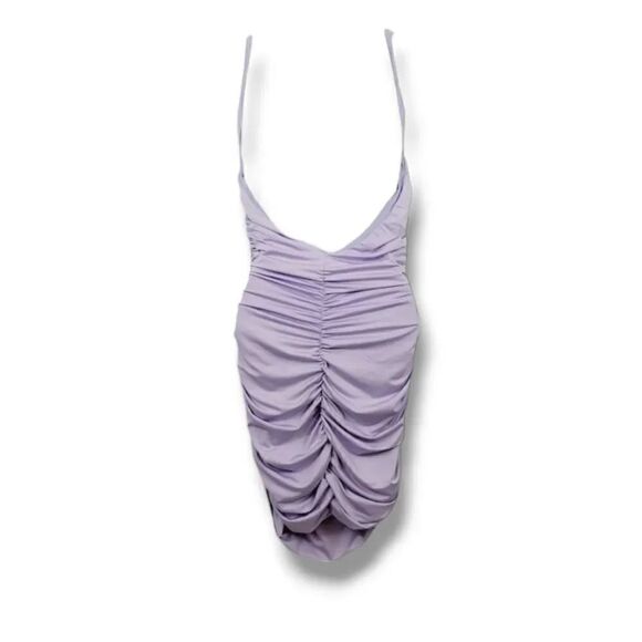 NEW Revamped Lilac Purple Ruched Low Back Mini Dress Size Small - Picture 4 of 10